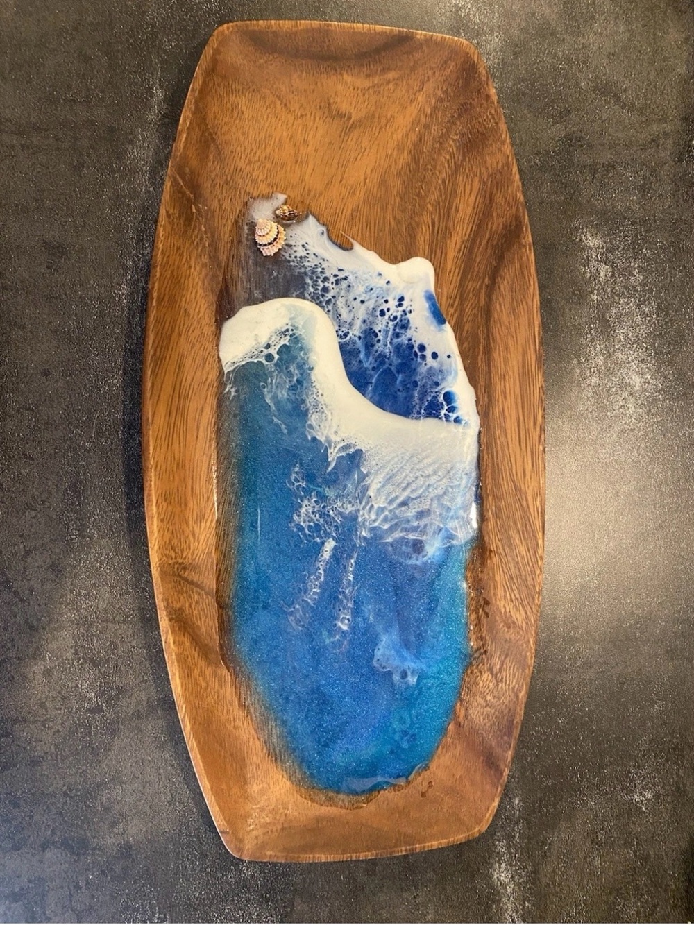 Wooden Tray Hawaii Resin Beach Wave Scene With Shells Decorative